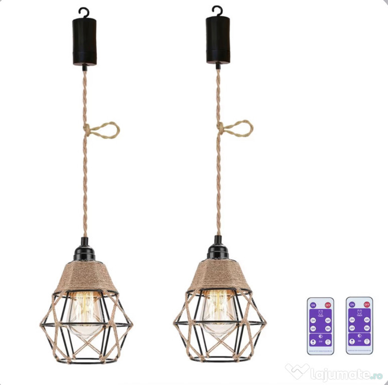 Lampă suspendată stil boho – set 2 bucăți, cu baterii
