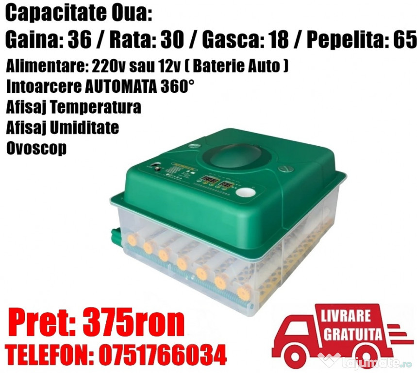 Incubator Clocitoare 36 Oua Gaina Rata Gasca Prepelite Pui Dispozitiv