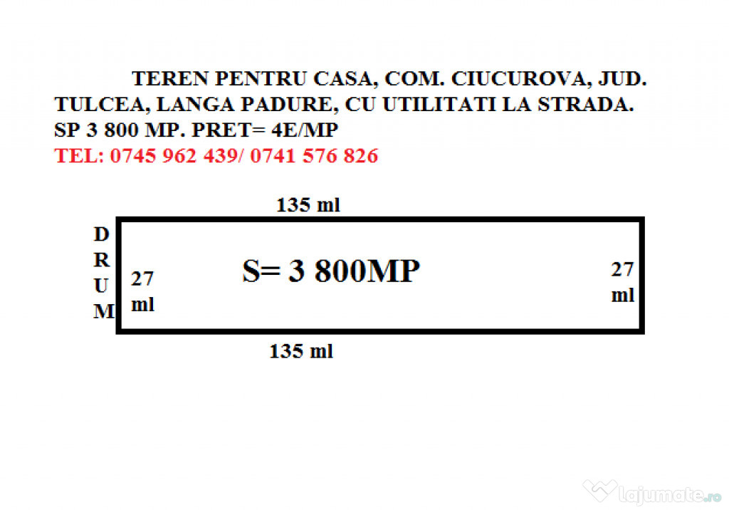 Teren Intravilan Com. Ciucurova Sp.=3834mp