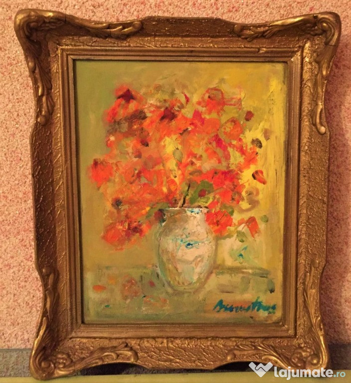 Pictura Tablou Dumitras Costachi "Vaza cu flori rosii"