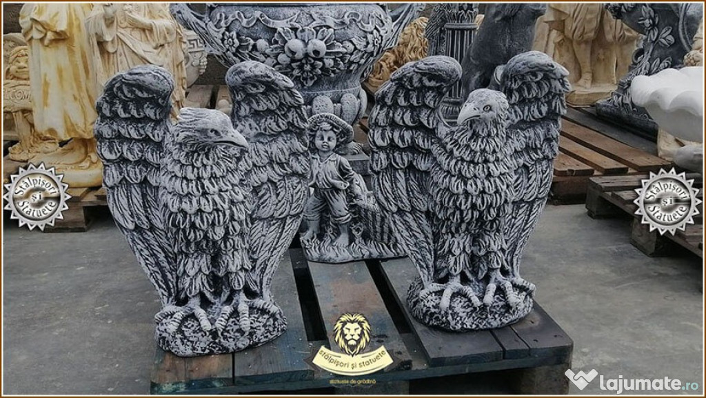 Statuete vulturi, acvile, gri patinat, model S13.