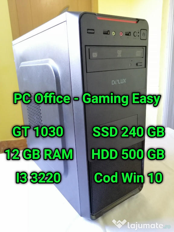 PC Office si Gaming Easy: GT 1030, SSD, HDD, 12 GB RAM, I3