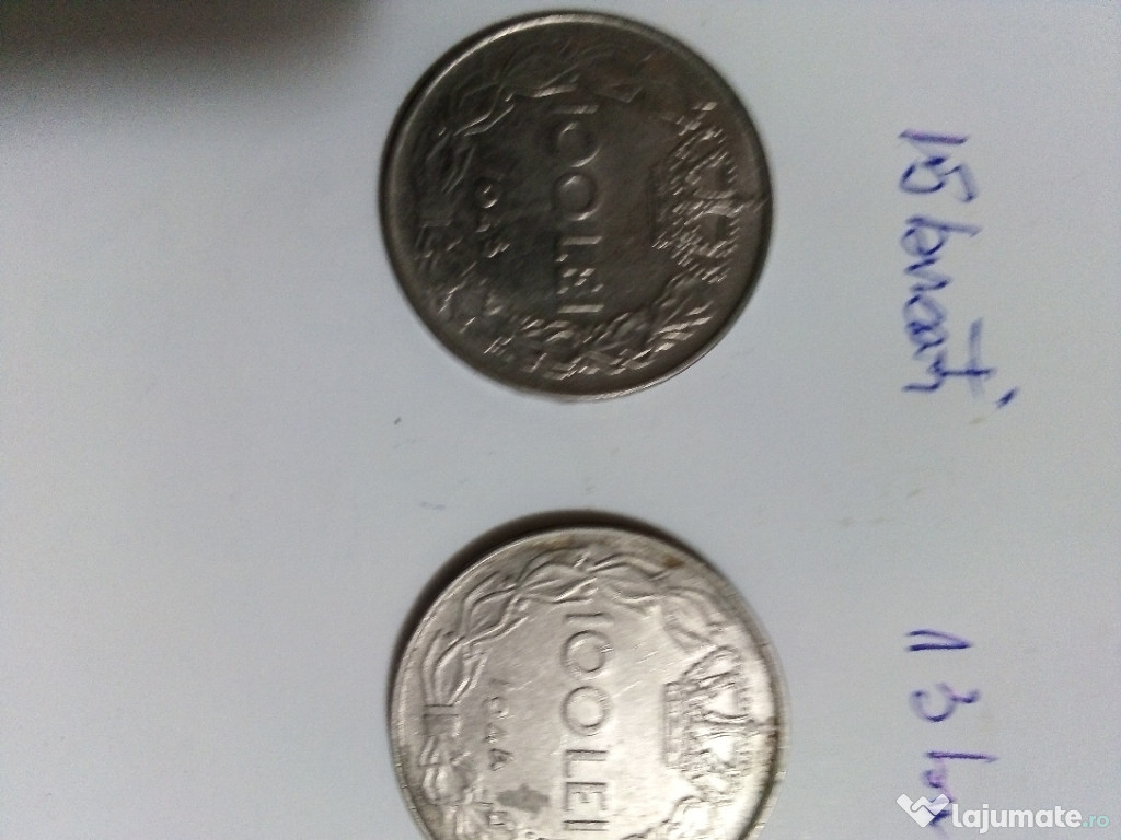 Monede cu valoarea 100 lei CU MIHAI l din anii 1943 și 1944