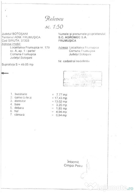 Apartament cu 2 camere decomandate