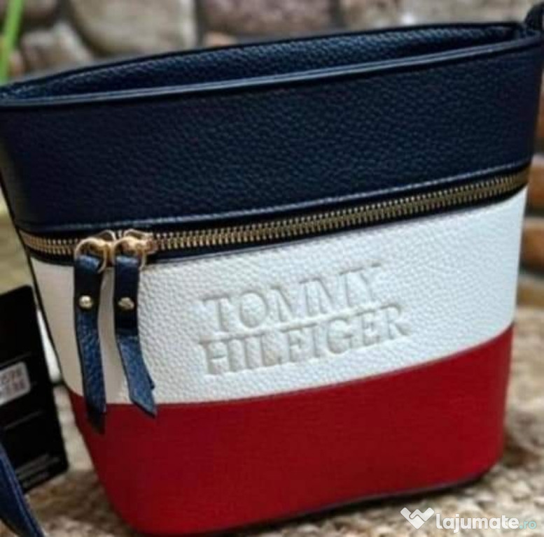 Geanta Tommy Hilfiger new model import Italia, logo imprimat, saculet, etichetă