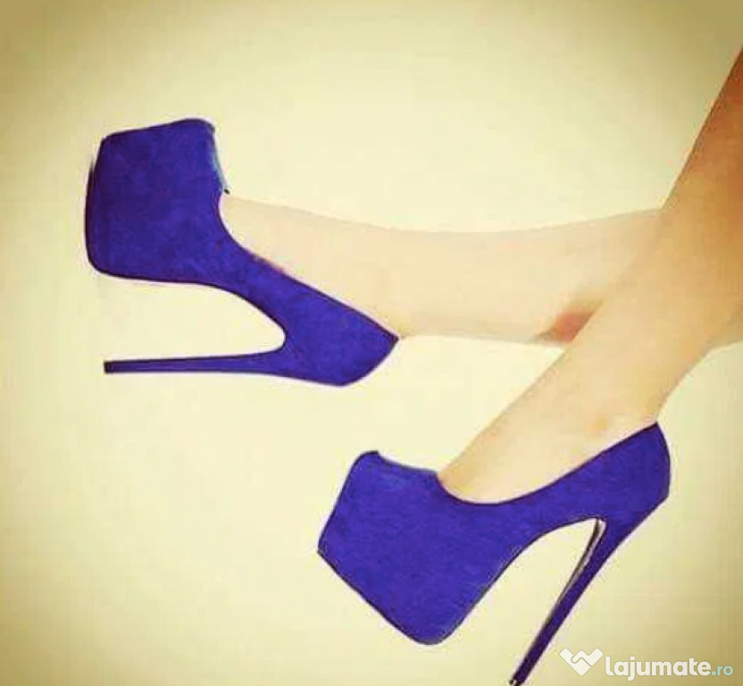 Pantofi stiletto toc subtire platforma 36 femei albastru