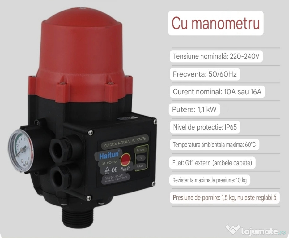 Presostat cu manometru pentru pompa de apa