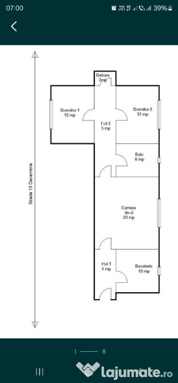 Apartament decomandat 3 camere situat la parter strada 13 Decembrie.