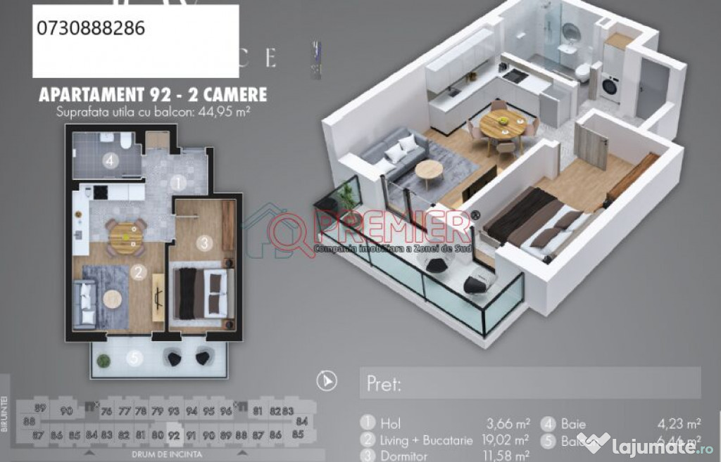 Pasarela Metrou Berceni - 2 Camere 57780 euro