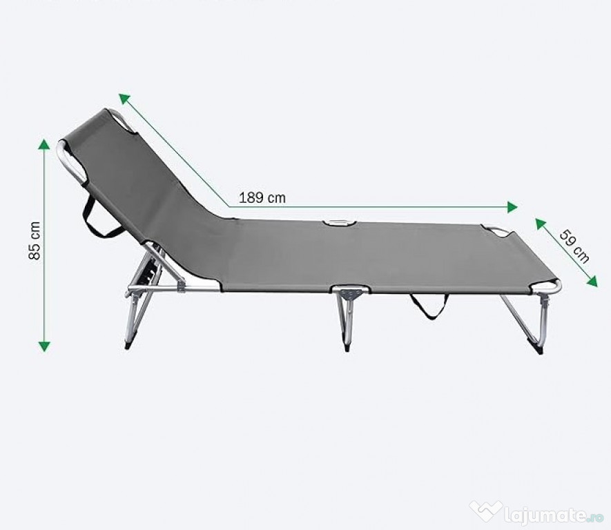 Sezlong MaxxGarden din aluminiu - spatar reglabil - 189 59 cm - gri