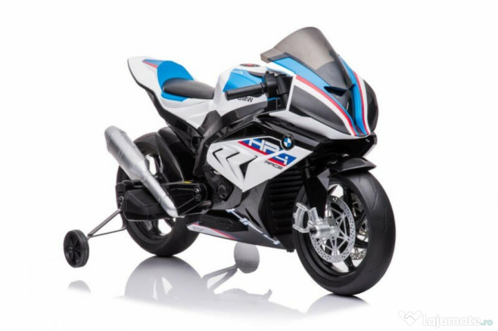 Motocicleta electrica BMW HP4 2x 45W 12V cu roti moi, scaun tapitat