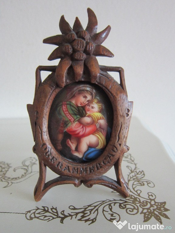 Cadou rar Craciun Madonna Maria pictura portelan antic 1890 Bavaria