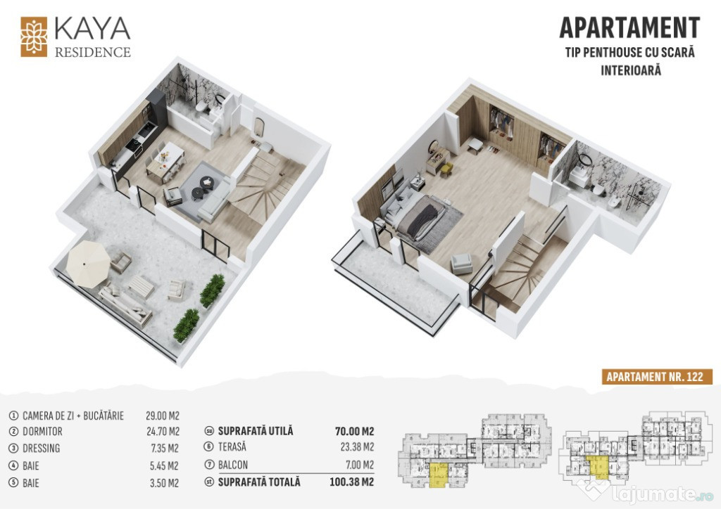 Penthouse 2 camere 100mp, zona centrală Bistrița - KAYA Residence