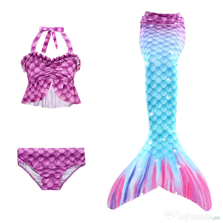 Set 3 piese Costum Sirena Ariel - Albastru aquamarin, 100 cm 2-3ani