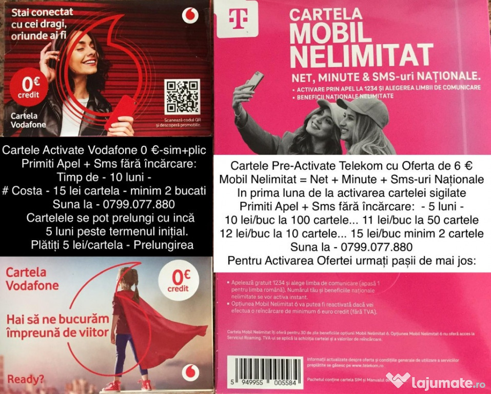 Cartela.Cartele Telekom+Vodafone_primire apel+sms_5-10 luni_Yahoo_Uber