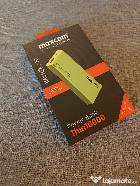 Acumulator extern Maxcom ACC+ THIN, Fast Charge, 10000 mAh, Verde