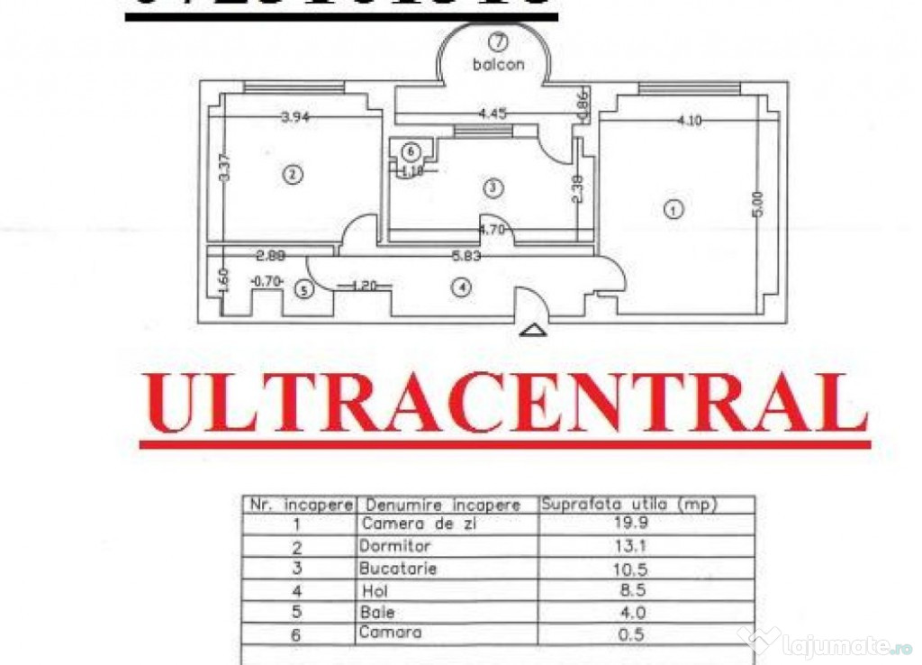 ULTRACENTRAL ! Ap 2 camere, Calarasi, 63mp