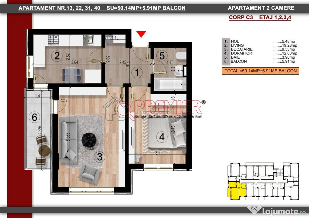 10 minute Metrou Berceni - 2 camere Decomandat - 66055 Euro