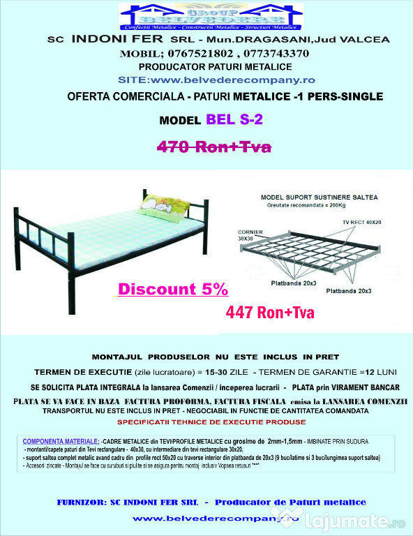 Pat metalic - 1 persoana - single - Oferta Speciala!