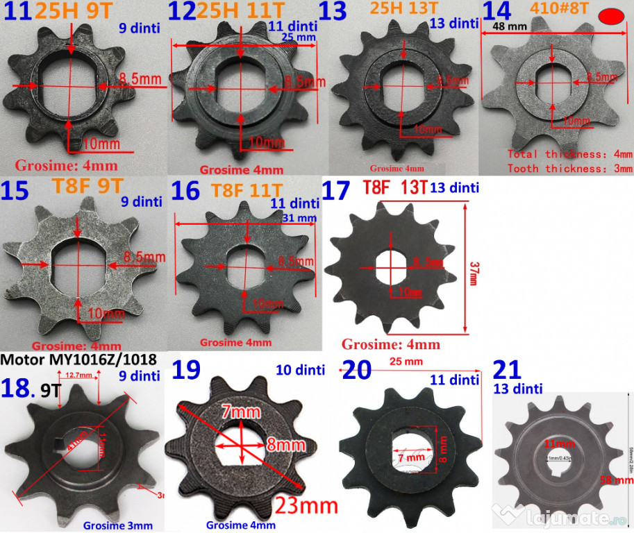 Pinion 6, 7, 11, 13, 14, 20, 44 dinti!. bicicleta, scuter, motor Noi
