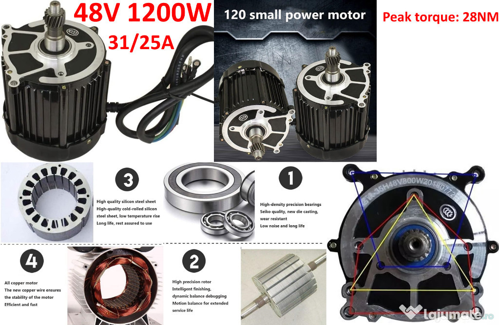 Motor Triciclu DC 48V / 60W 1200W. Nou ambalat!