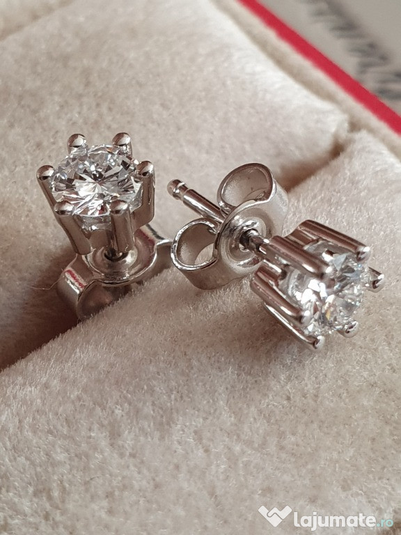 Cercei aur alb Punto Luce cu diamante naturale 0,7ct unisex