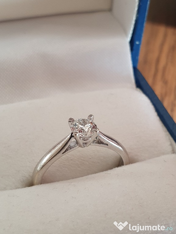 Inel Solitair logodna aur alb 18k cu diamant natural SI 0,5ct