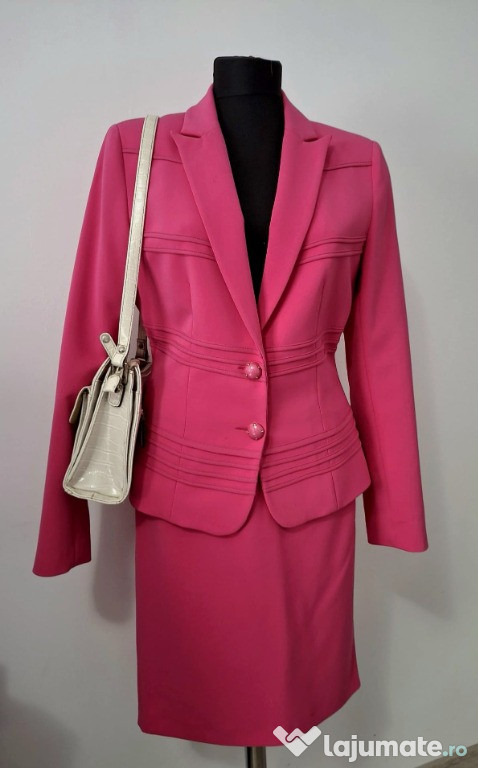 Costum elegant damă fucsia – sacou + fustă, mărime [42-M]