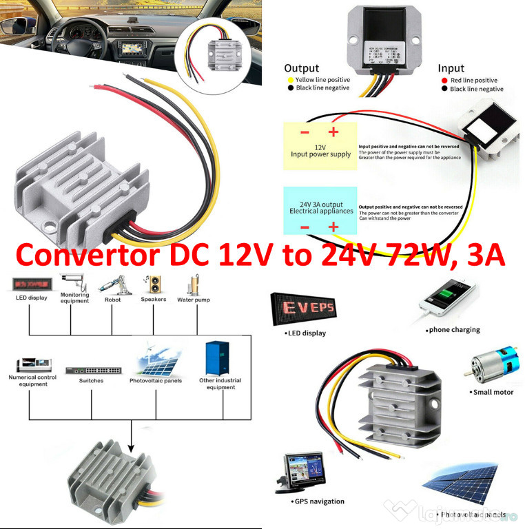 Convertor DC 10V-20V 12V to 24V 3A, Nou!