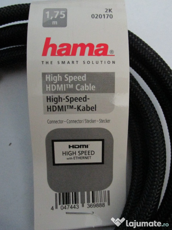 Cablu profesional HDMI de mare viteză HAMA 1.75 m, placat cu aur
