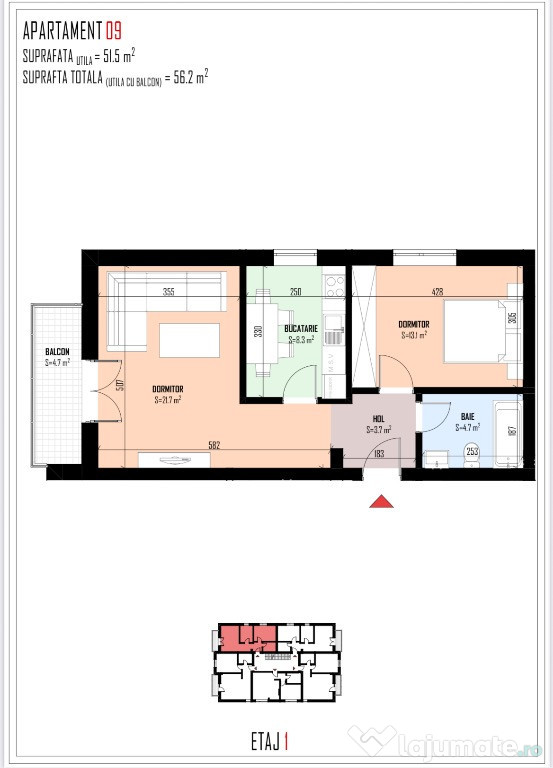 Apartament cu 2 camere decomandat