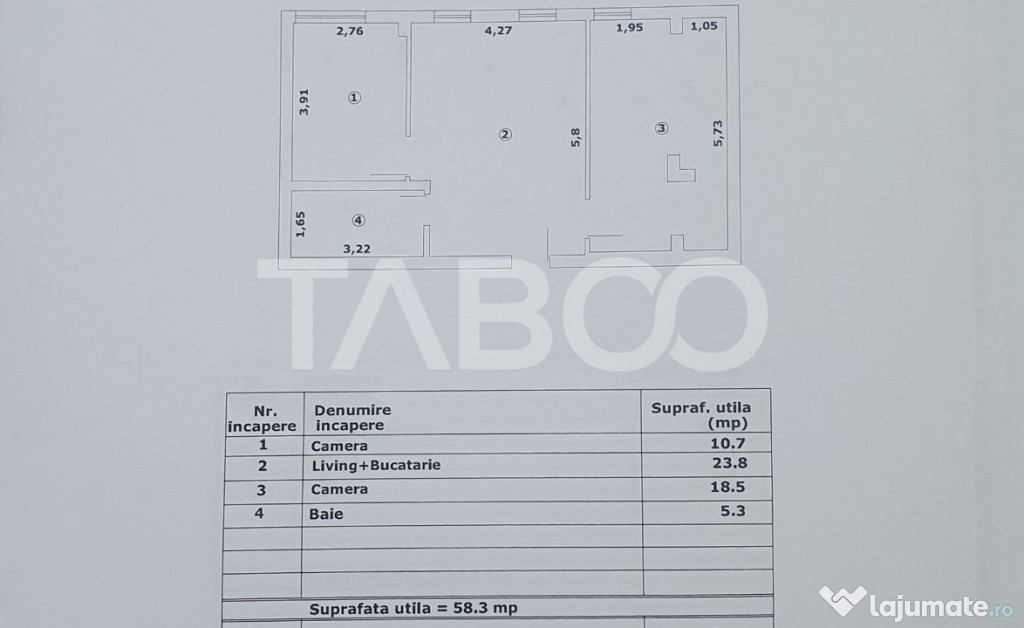 Apartament 3 camere 58 mp utili constructie Premium