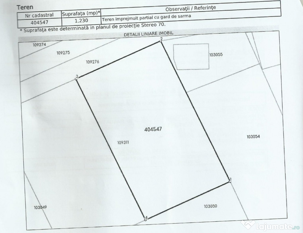 Teren intravilan de vânzare – Balinț, jud. Timiș – 1.230 mp