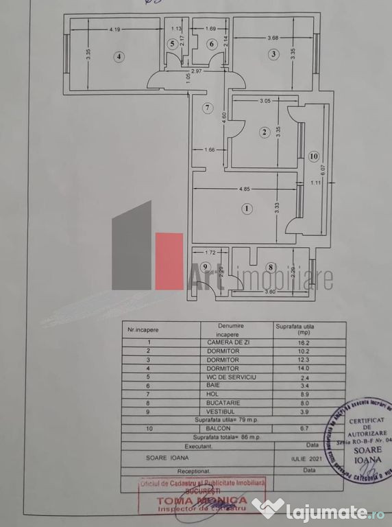 Vânzare apartament 4 camere semidecomandat Emil Racoviț...