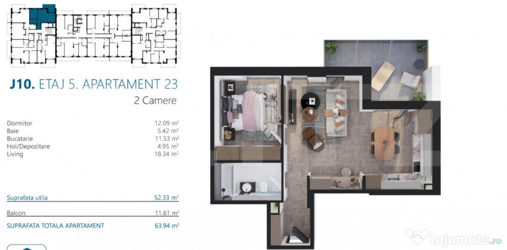 Apartament 2 camere, 53 mp, etaj intermediar, bloc nou, Zona