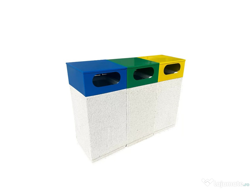 Coș de gunoi stradal selectiv din beton cu marmura alba