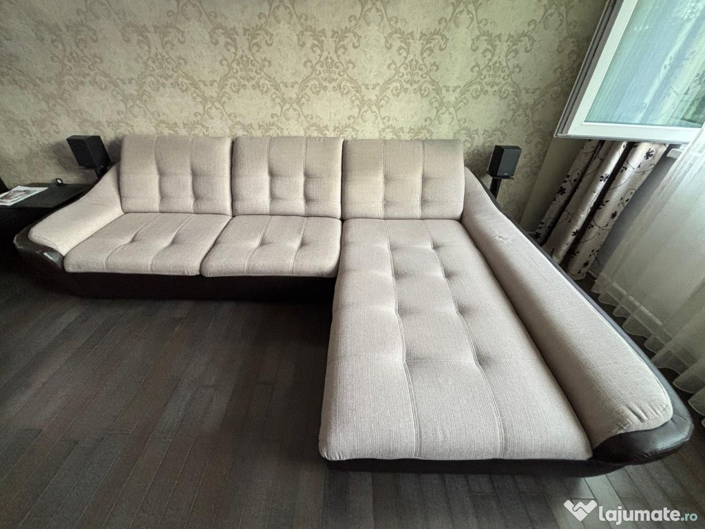 Canapea coltar, pat extensibil, lada depozitare, 295 x 95 x 185 cm