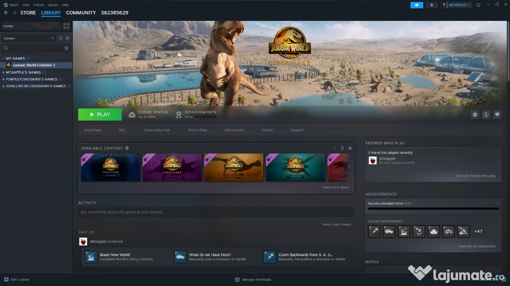 Vand cont steam cu JurassicWorldEvolution2 fullacces!