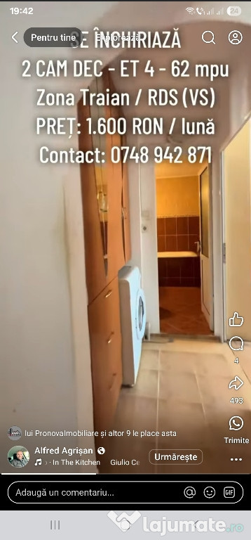 Inchiriez apartament cu 2 camere Traian