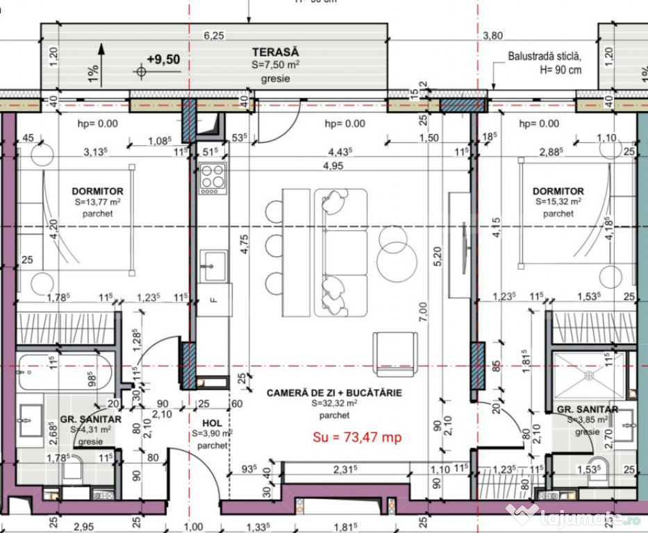 Apartament 3 camere, 74 mp, etaj 2, comision 0, zona Terra O