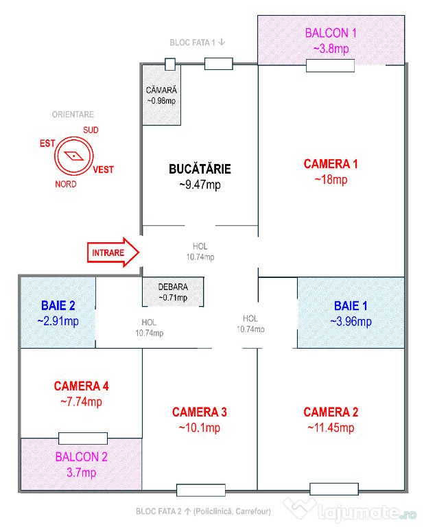 Vând apartament 4 camere, 83.61 mp, etaj 1, central – Călan, Hunedoara