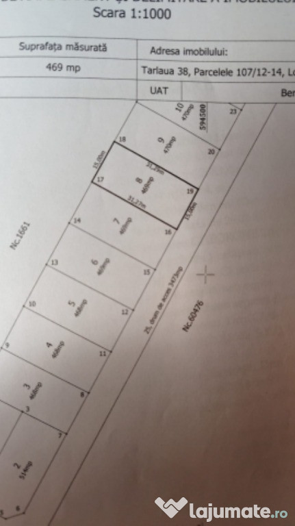 Teren de vanzare in Berceni, deschidere 15ml, 469mp, 35.000euro
