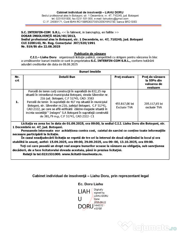 Vanzare în bloc licitatie publică