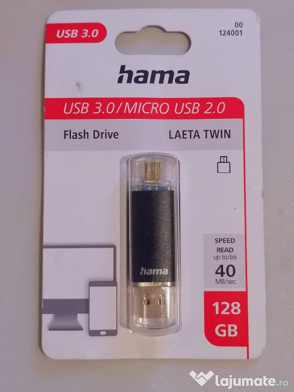 Memorie USB Hama Laeta Twin,128GB,USB 3.0,noua,sigilata!