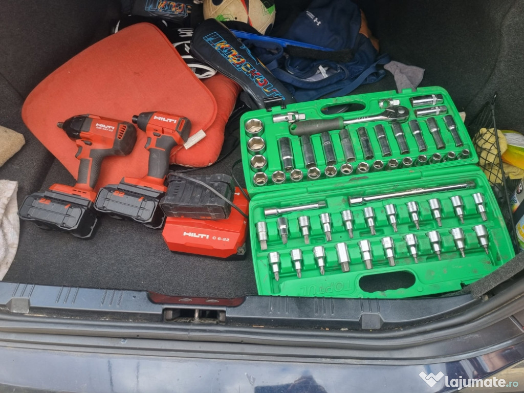 Vând bormașină de impact,pistol de impact ,3 baterii + trusa tubulare