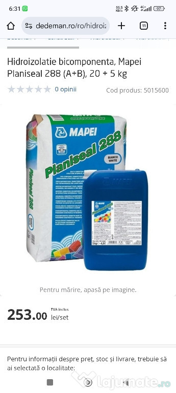 Hidroizolatie bicomponenta Mapei Planiseal 288 6 saci plus banda etanș