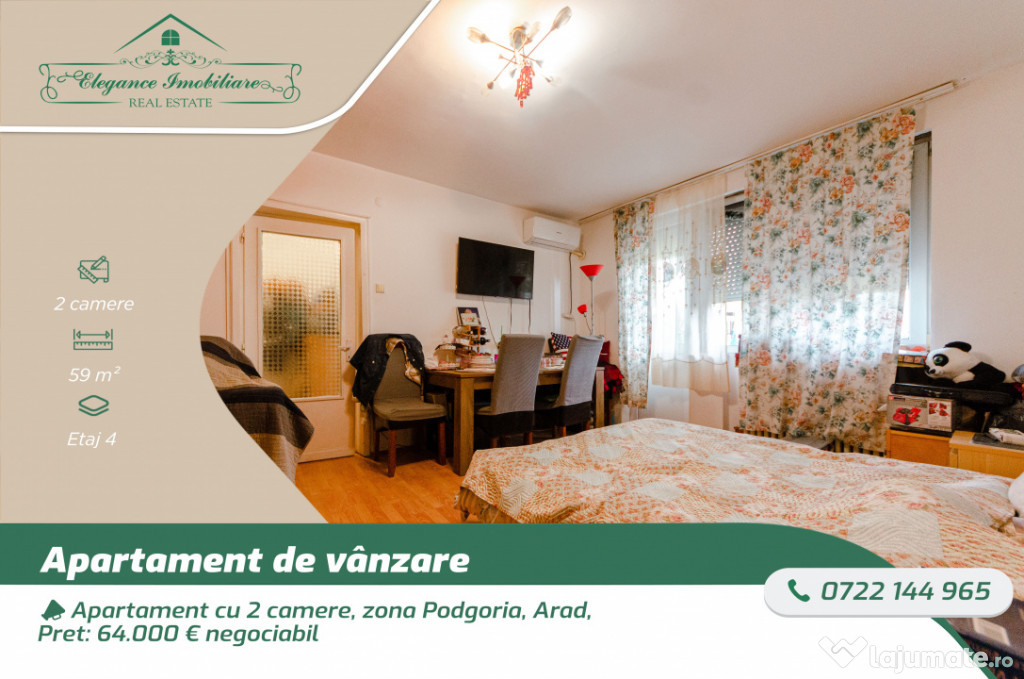 Apartament cu 2 camere, zona Podgoria, Arad