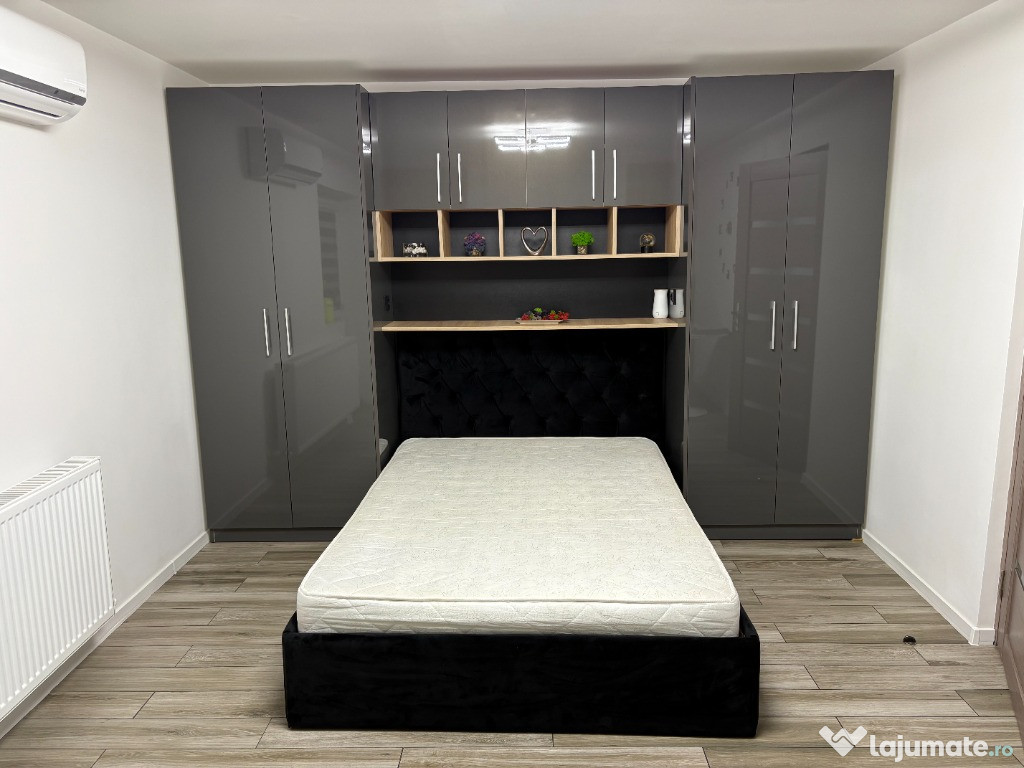 Mobila dormitor MDF completa cu pat tapitat