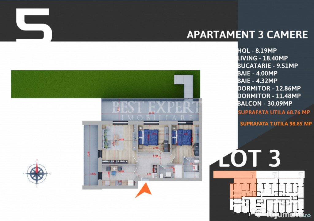 3 Camere Gradina -Acces rapid STB