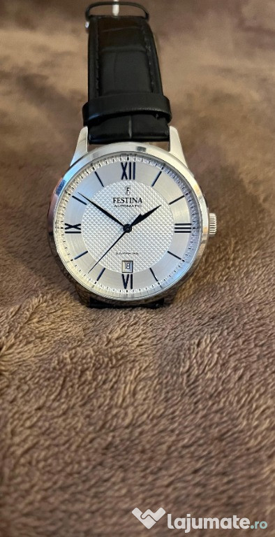 Vand ceas Festina mecanic, geam safir, curea piele naturala